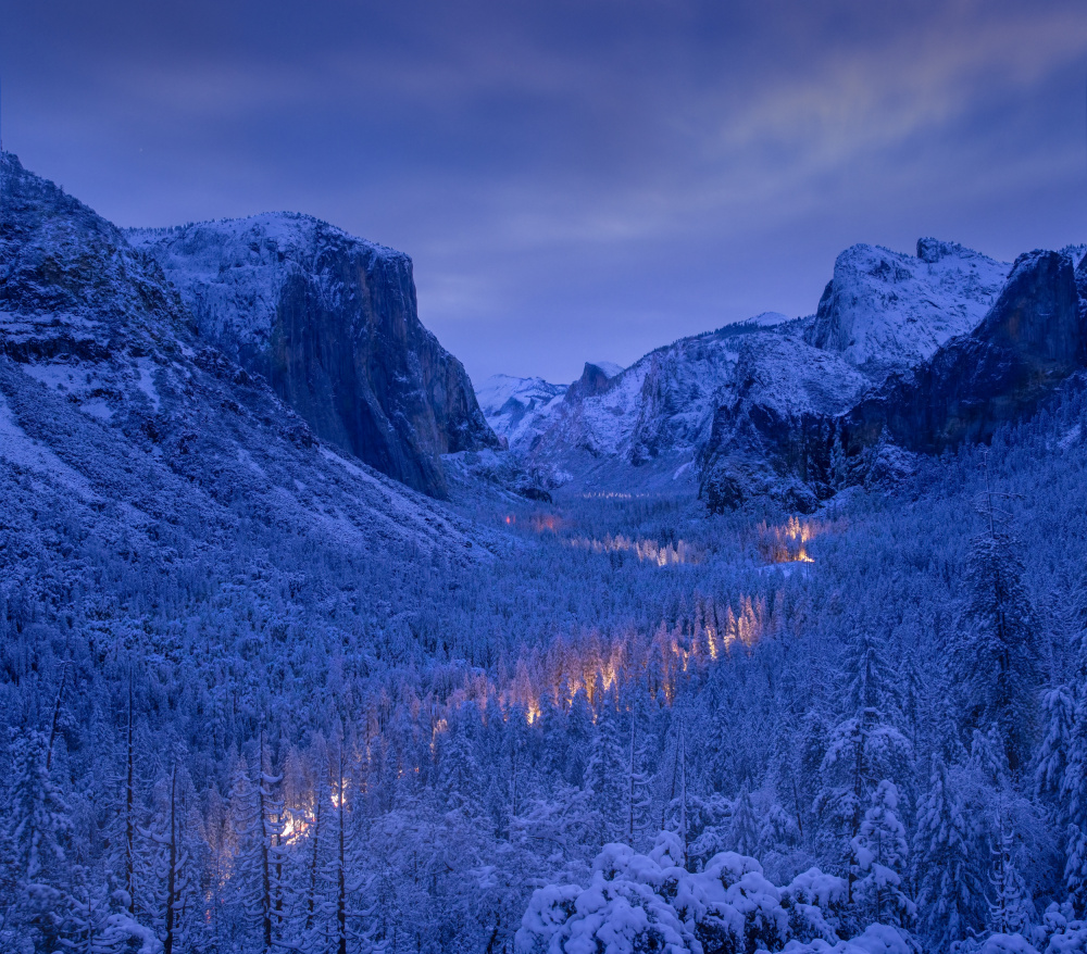 Traffic in Yosemite Valley during blue hour from Dianne Mao