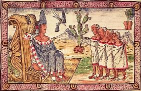 Fol.156v Montezuma II (1466-1520) and his envoys to the Spanish conquerors