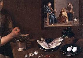 Kitchen Scene with Christ in the House of Martha and Mary (detail of Food on the Table with Christ,