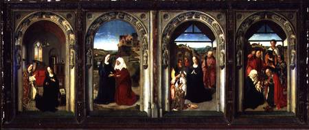 Triptych showing the Annunciation, the Visitation, the Adoration of the Angels and the Adoration of from Dieric Bouts the Elder