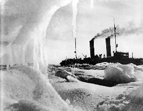 Icebreaker Krasin among ice floes of the Arctic Ocean