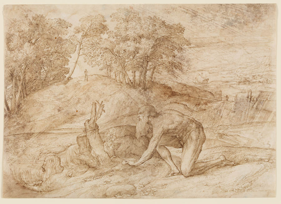 Landscape with St Jerome from Domenico Campagnola