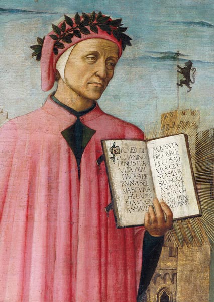 Dante reading from the 'Divine Comedy', detail of Dante Alighieri (1265-1321) from Domenico  di Michelino