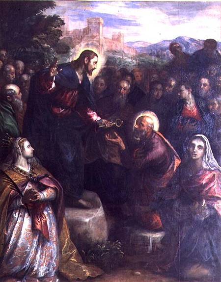 Christ Delivering the Keys to St. Peter with St. Jacinta and St. Justina of Padua from Domenico Tintoretto