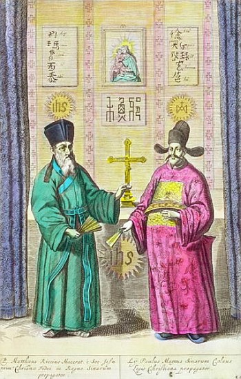 Matteo Ricci (1552-1610) and another Christian missionary to China, from ''China Illustrated'' Athan from Dutch School