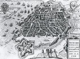 Map of Antwerp, 1598 (engraving) (b/w photo)