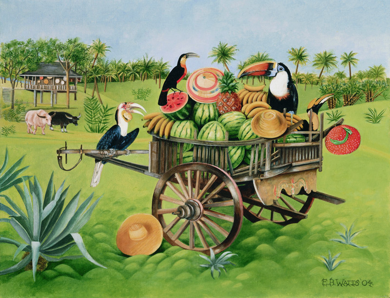 Toucans and Watermelons in Old Thai Cart from E.B.  Watts