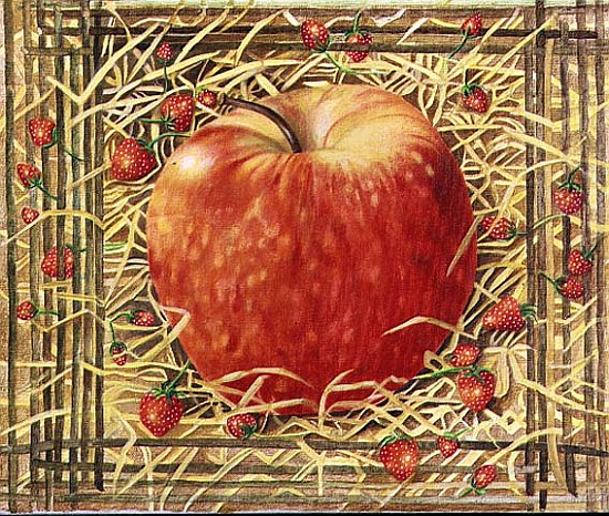 Apple in Straw with Strawberries, 1997 (acrylic on canvas)  from E.B.  Watts