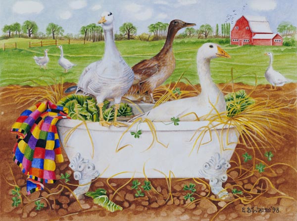 Geese in Bathtub, 1998 (acrylic on paper)  from E.B.  Watts