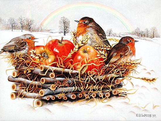 Robins with Apples, 1997 (acrylic on canvas)  from E.B.  Watts