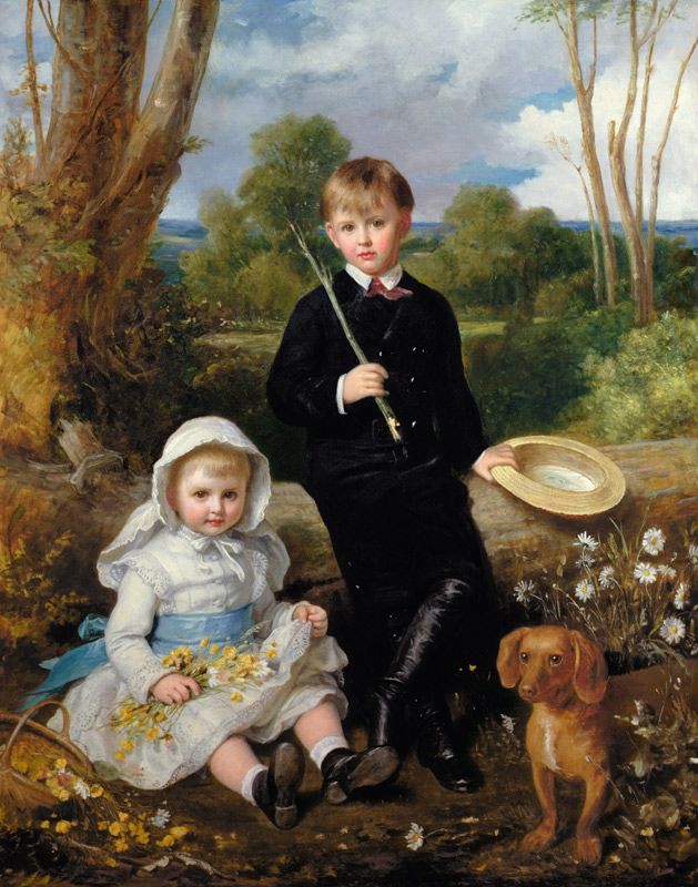 Portrait of a Brother and Sister with their Pet Dog in a Wooded Landscape from Eden Upton Eddis