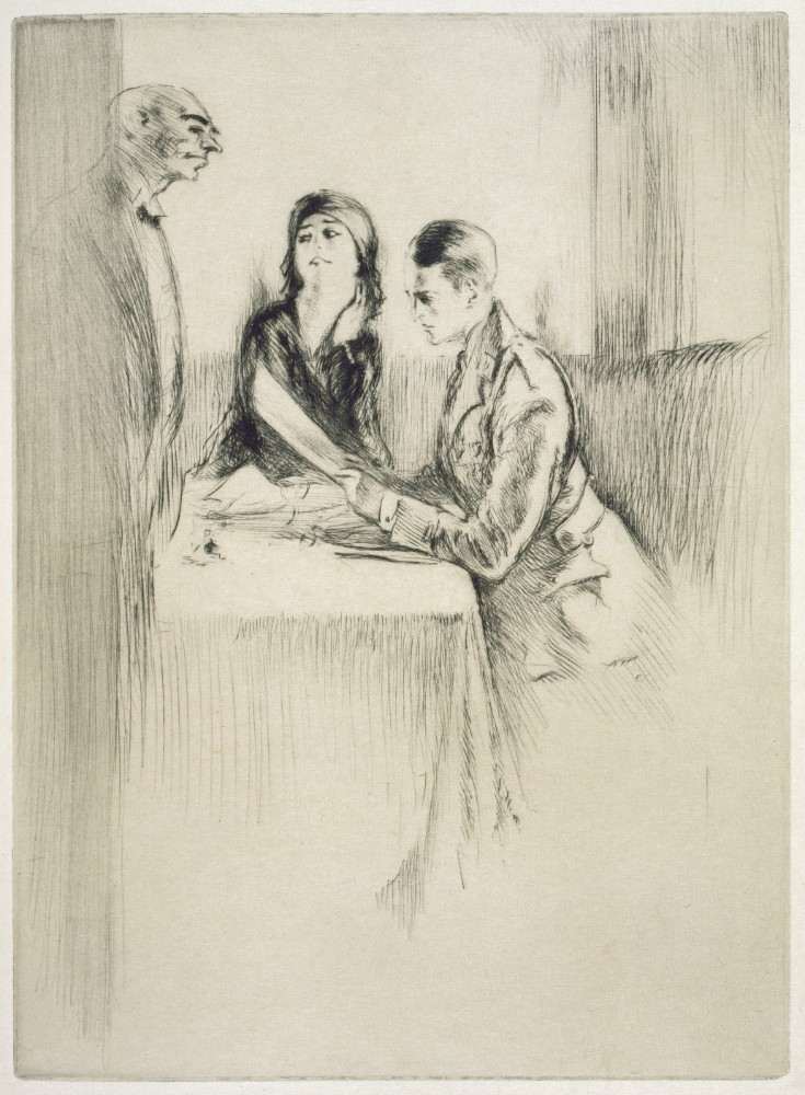 A couple ordering their meal, illustration for Mitsou by Sidonie-Gabrielle Colette from Edgar Chahine