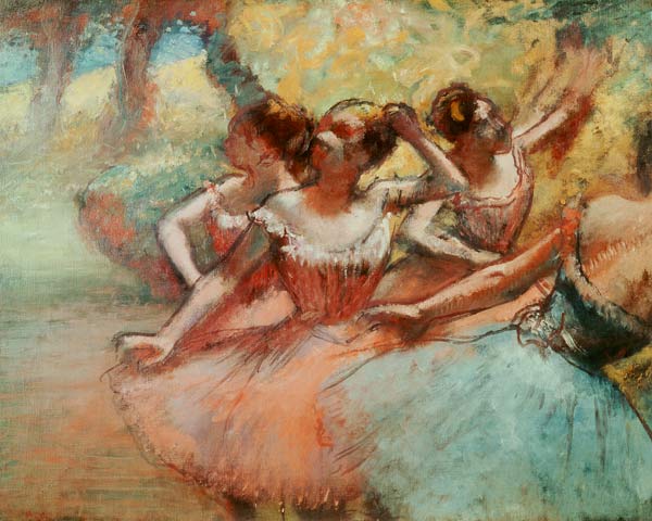 Four ballerinas on the stage from Edgar Degas