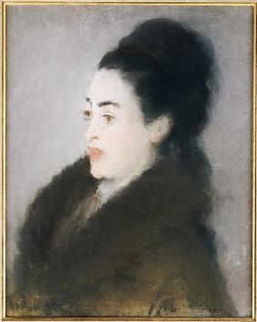 Woman in a Fur Coat in Profile, 1879 (oil & pastel on canvas)