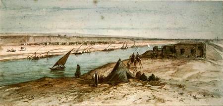 The Suez Canal from a souvenir album commemorating the Voyage of Empress Eugenie (1827-1920) at the from Edouard Riou