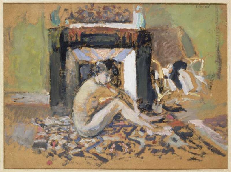 Woman act in front of fireplace from Edouard Vuillard