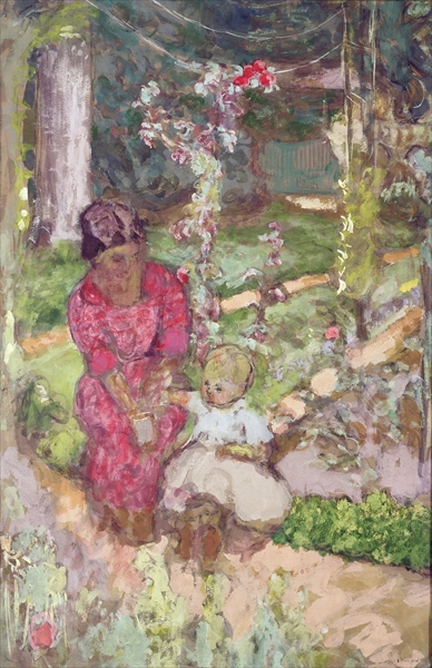 Woman with child in a garden, 1918 (distemper on paper laid down on canvas)  from Edouard Vuillard