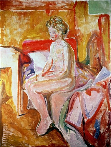 Girl seated on the edge of her bed  from Edvard Munch