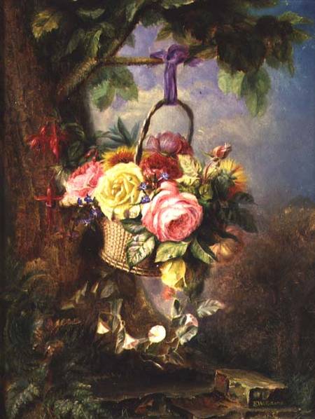 Basket of Roses with fuschia from Edward Charles Williams