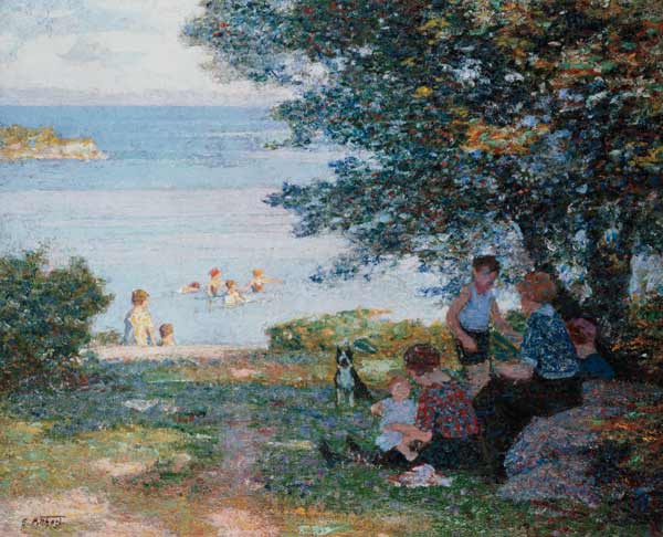 Mothers with children on the shady shore from Edward Henry Potthast