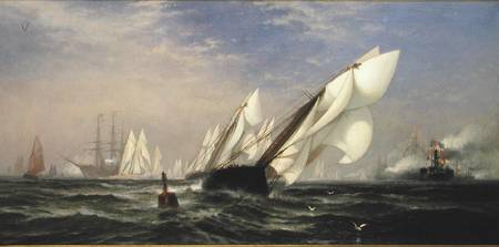 American yacht Sappho winning the race with the English yacht Livonia for the America Cup from Edward Moran