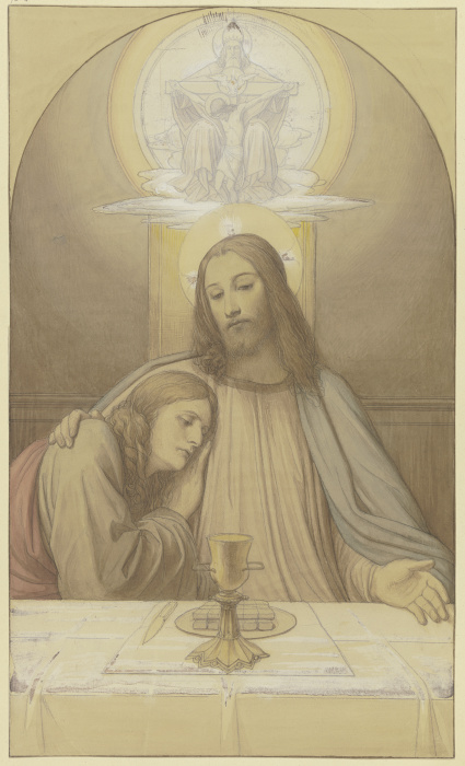 Christus mit dem Lieblingsjünger Johannes, Halbfiguren am Tisch des letzten Abendmahles, über ihnen  from Edward von Steinle