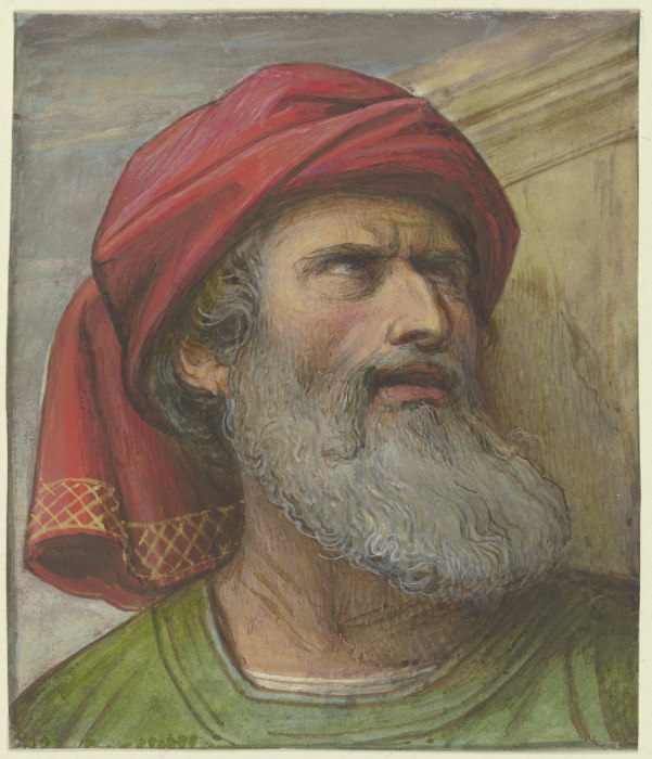 Kopf eines aufwärts blickenden Mannes mit Turban from Edward von Steinle