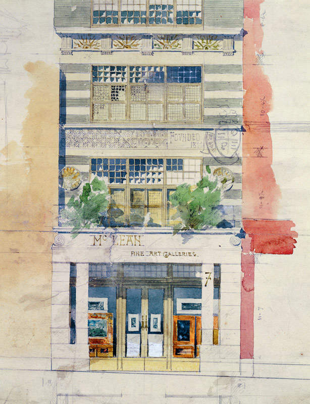 Design for the facade of McLean Fine Art Galleries, Haymarket, London  & pencil on from Edward William Godwin