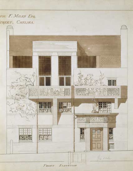 Front Elevation of Studio and House for Frank Miles (1852-91), Tite Street, Chelsea from Edward William Godwin