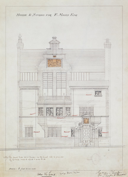 Working drawing for House and Studio for F. Miles Esq, Tite Street, Chelsea from Edward William Godwin