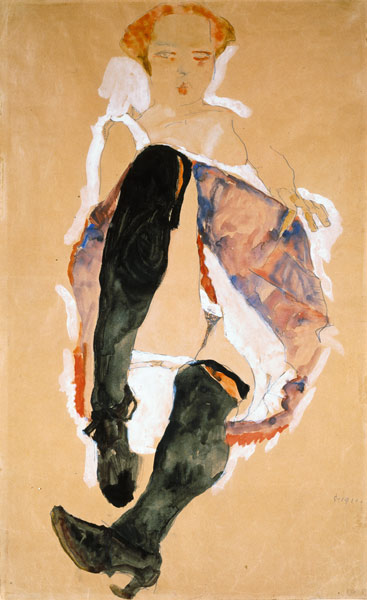 Sedentary girl with black stockings from Egon Schiele