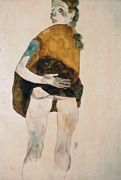 Stationary girl with an elevated skirt. from Egon Schiele