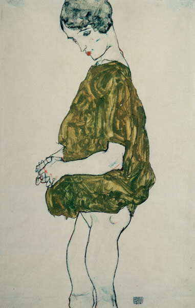 Stationary woman with folded hands from Egon Schiele