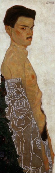 Act self-portrait with ornamentierter Drapierung from Egon Schiele