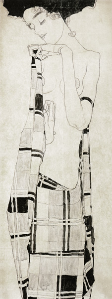 Stationary girl in a checked cloth from Egon Schiele