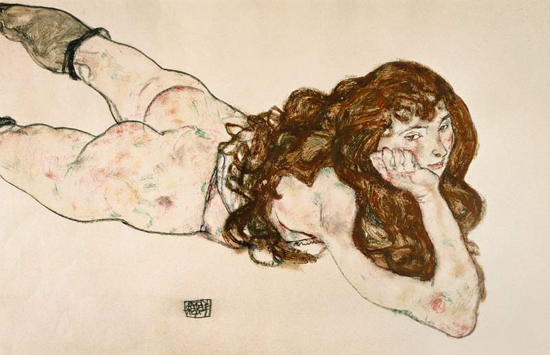Female act lying at the belly from Egon Schiele