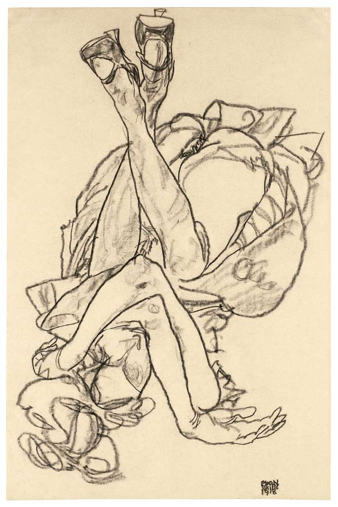 Girl lying on her back with crossed arms and legs from Egon Schiele