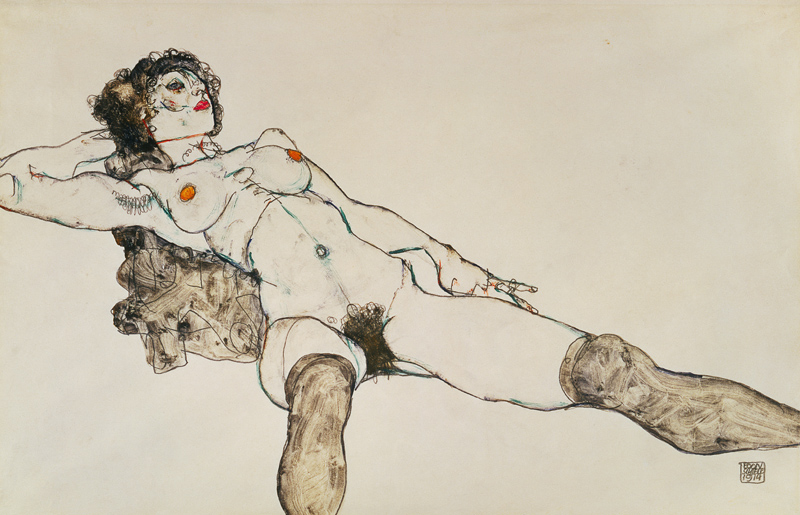 Lying female act with affected legs from Egon Schiele