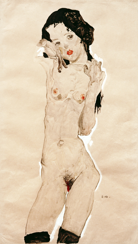 Black-haired girl act, stationary from Egon Schiele