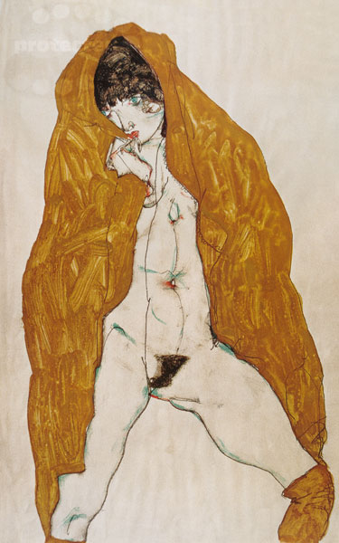 Female act with a yellow cape from Egon Schiele