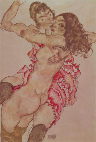 Two girls, each other hugging from Egon Schiele