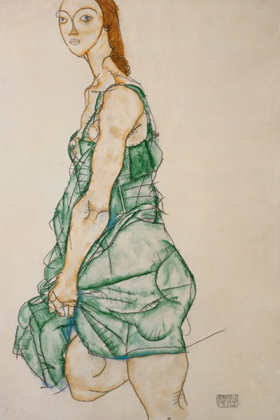 Stationary woman in green shirt from Egon Schiele