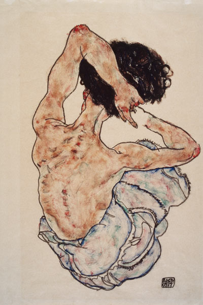 Woman with clasped hands, back view from Egon Schiele