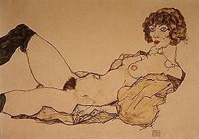 Lying act with green stockings from Egon Schiele