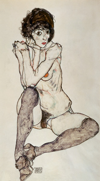 Sitting naked girl from Egon Schiele
