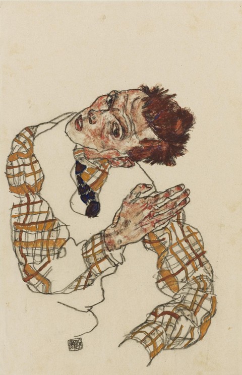Self-portrait with checkered shirt from Egon Schiele