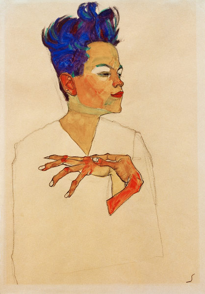 Self-Portrait with hands on chest from Egon Schiele