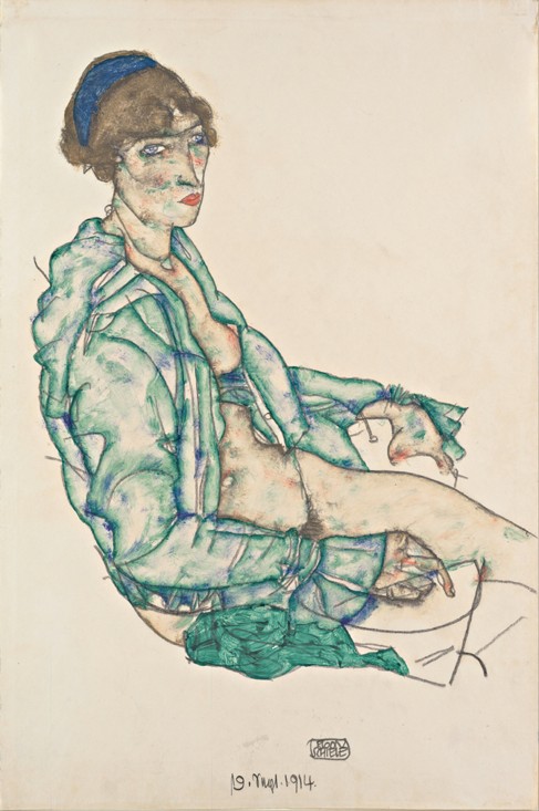 Sitting Semi-Nude with Blue Hairband from Egon Schiele