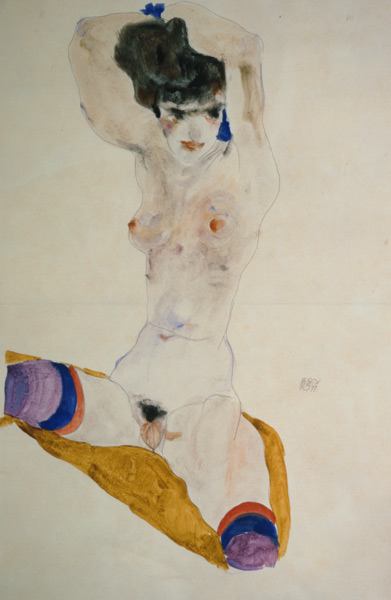 Poor crossed a sedentary naked girl over over the head from Egon Schiele