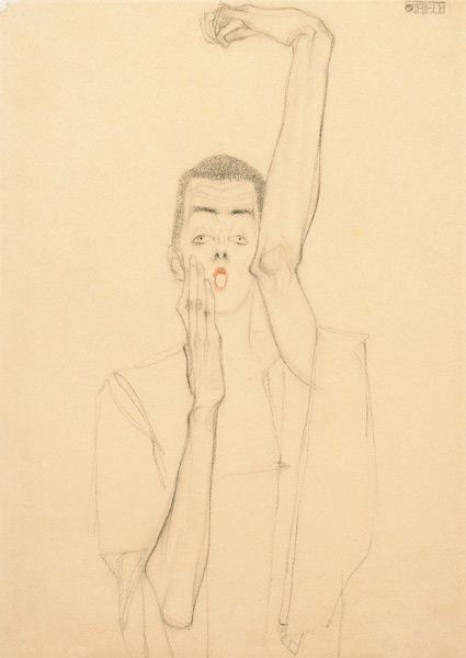 Young Man With A Raided Arm And Red Mouth from Egon Schiele